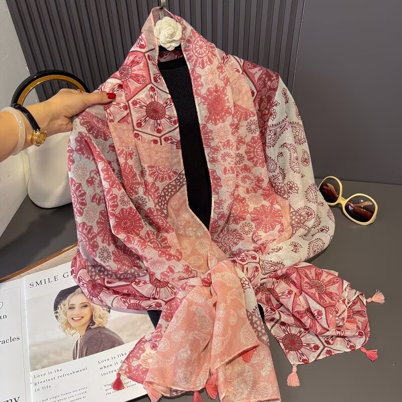 Silk scarf for women, long Muslim headscarf, cashmere imitation brand silk scarf, fashionable, versatile, comfortable and soft scarf, headscarf, silk scarf detail image 4