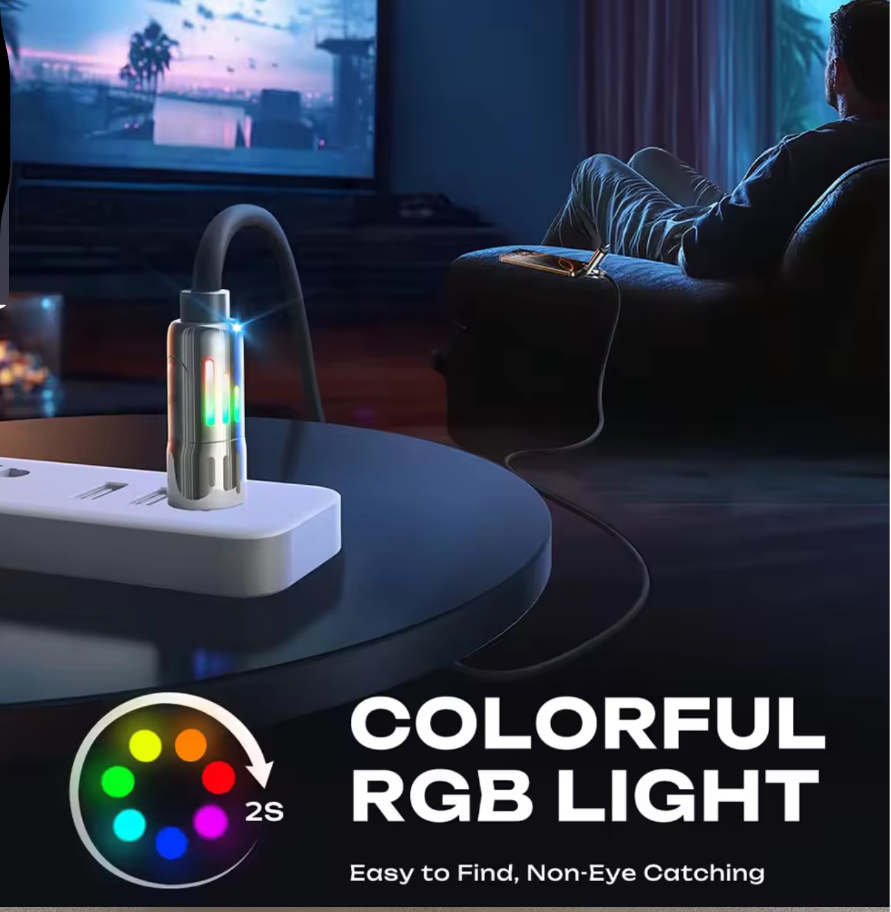 240w发光超快速充电呼吸灯彩虹锌合金4合1数据线详情图3