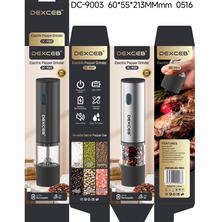 New DEXCEB Black Pepper and Sea Salt electric grinder, kitchen household stainless steel grinding bottle, automatic grinder detail image 4