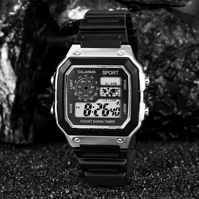 新款青少年户外运动休闲方块电子手表时尚男女学生电子表                    