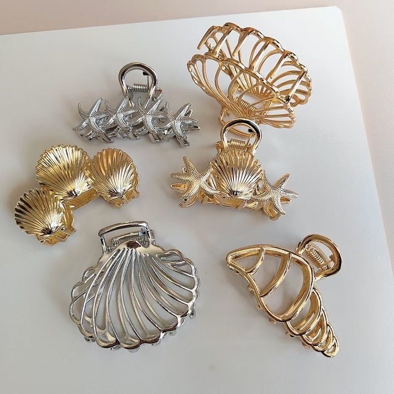European and American starfish shell alloy gripper, high-end style, updo hair clip, elegant, half tied hair at the back of the head, shark clip headwear Item Picture