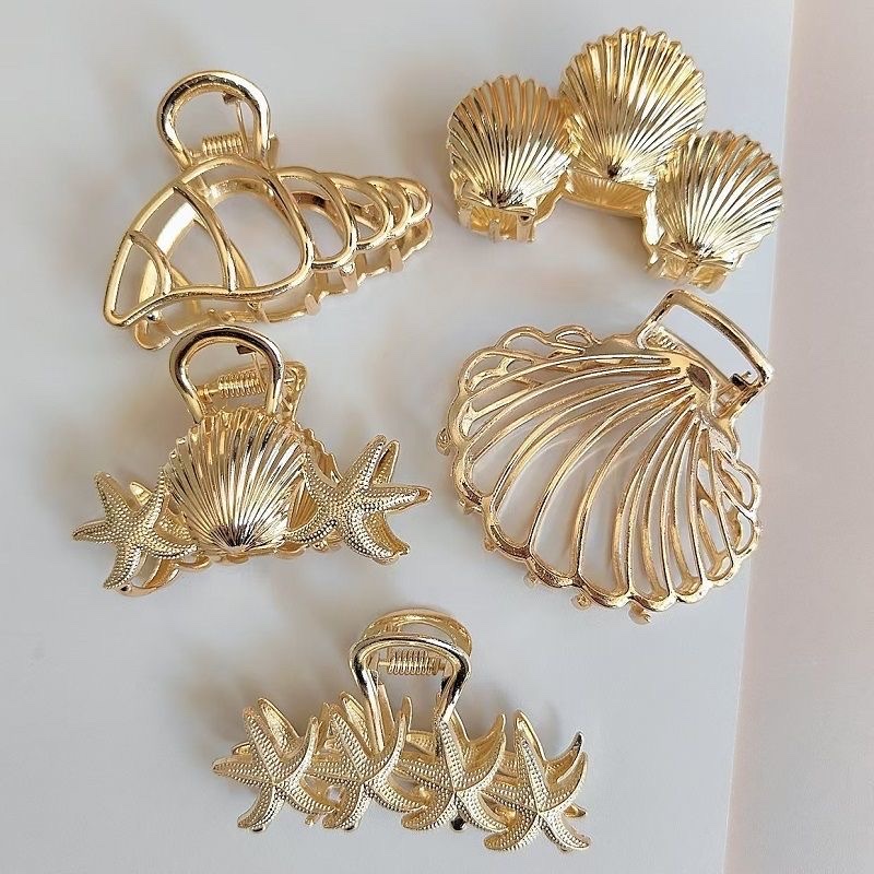 European and American starfish shell alloy gripper, high-end style, updo hair clip, elegant, half tied hair at the back of the head, shark clip headwear detail image 1