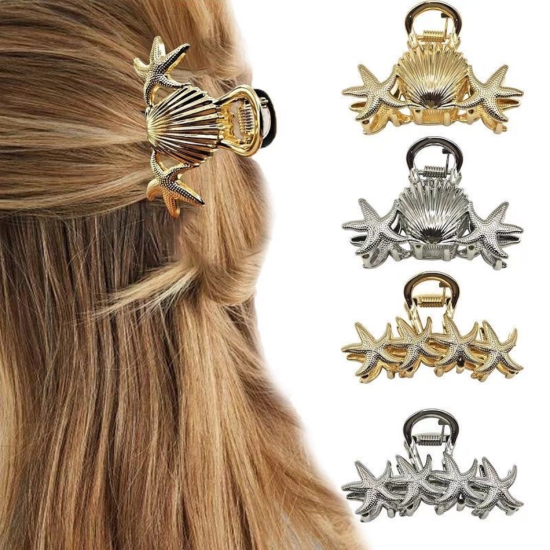 European and American starfish shell alloy gripper, high-end style, updo hair clip, elegant, half tied hair at the back of the head, shark clip headwear Application Scenario
