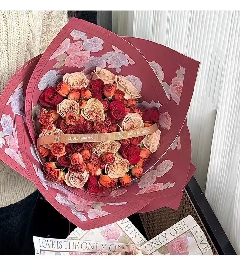 Pengfa Packaging Neon rose Flower Paper, fresh flower packaging paper, waterproof bouquet packaging paper, small bouquet packaging, single flower packaging, matte plastic paper flower materials