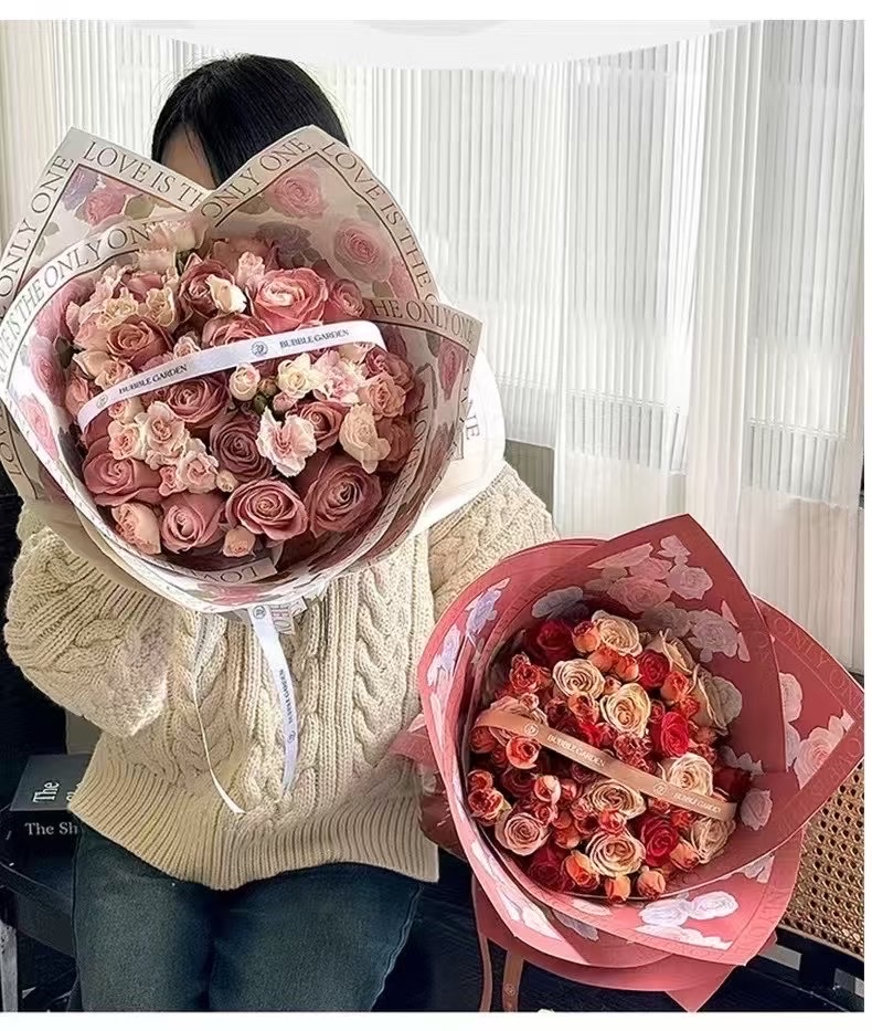Pengfa Packaging Neon rose Flower Paper, fresh flower packaging paper, waterproof bouquet packaging paper, small bouquet packaging, single flower packaging, matte plastic paper flower materials Specification image