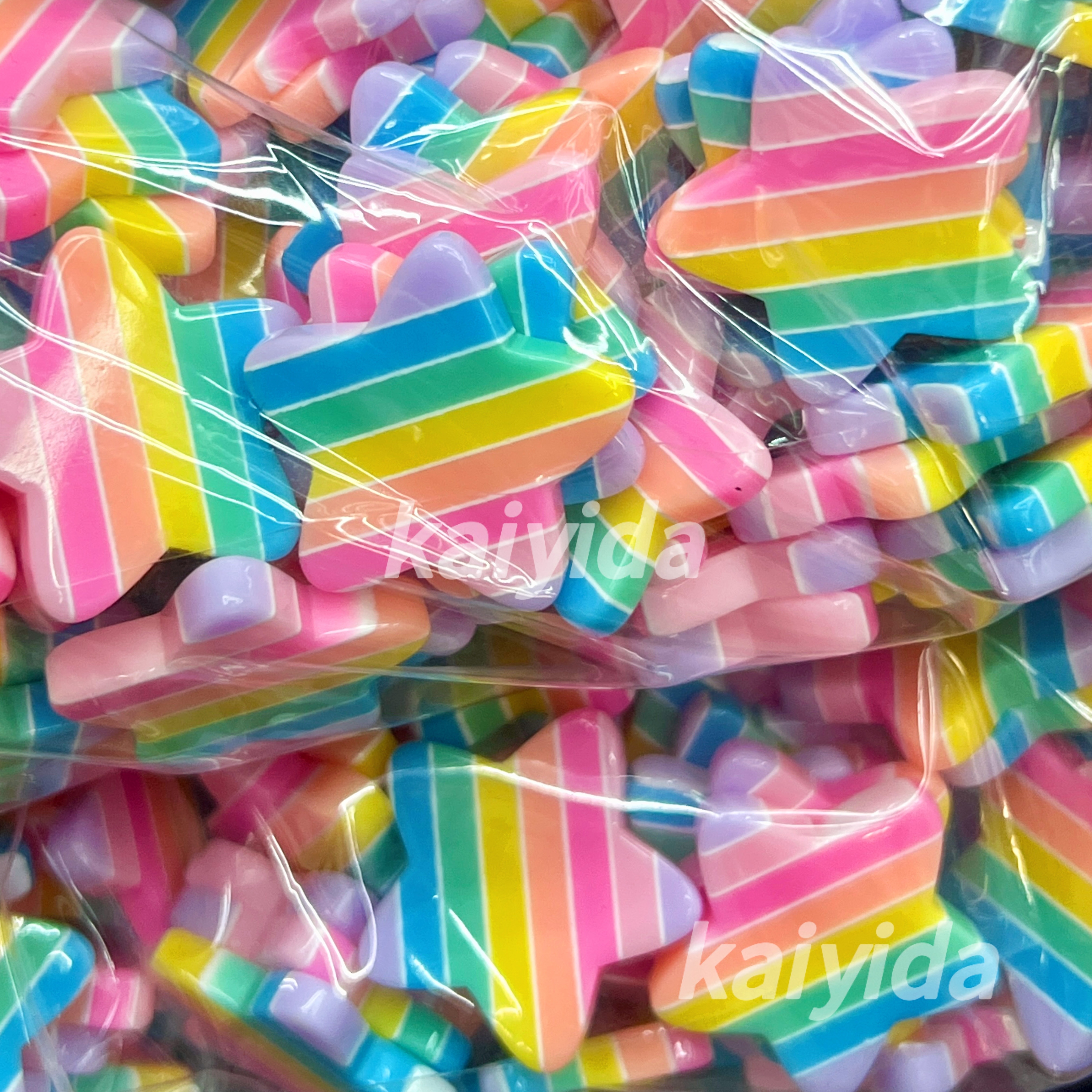 树脂饰品配件 七彩条纹五角星爱心 带挂孔 饰品配件 diy手工配件详情图3