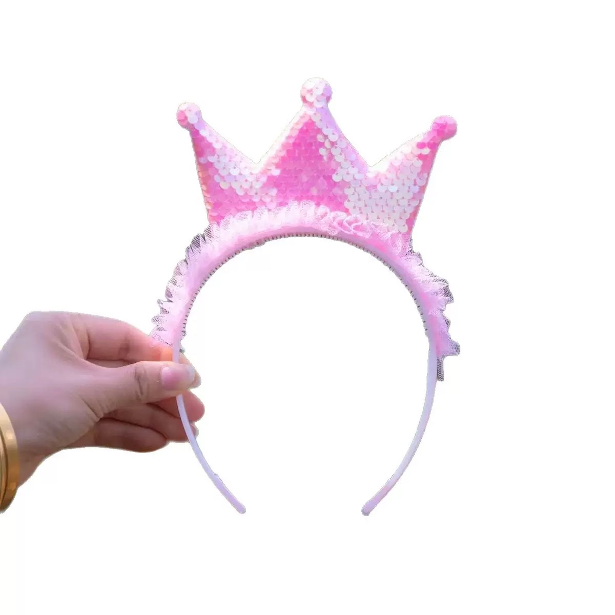 热销发光金丝皇冠发箍花边蝴蝶结领结头扣女洋气简约头饰儿童