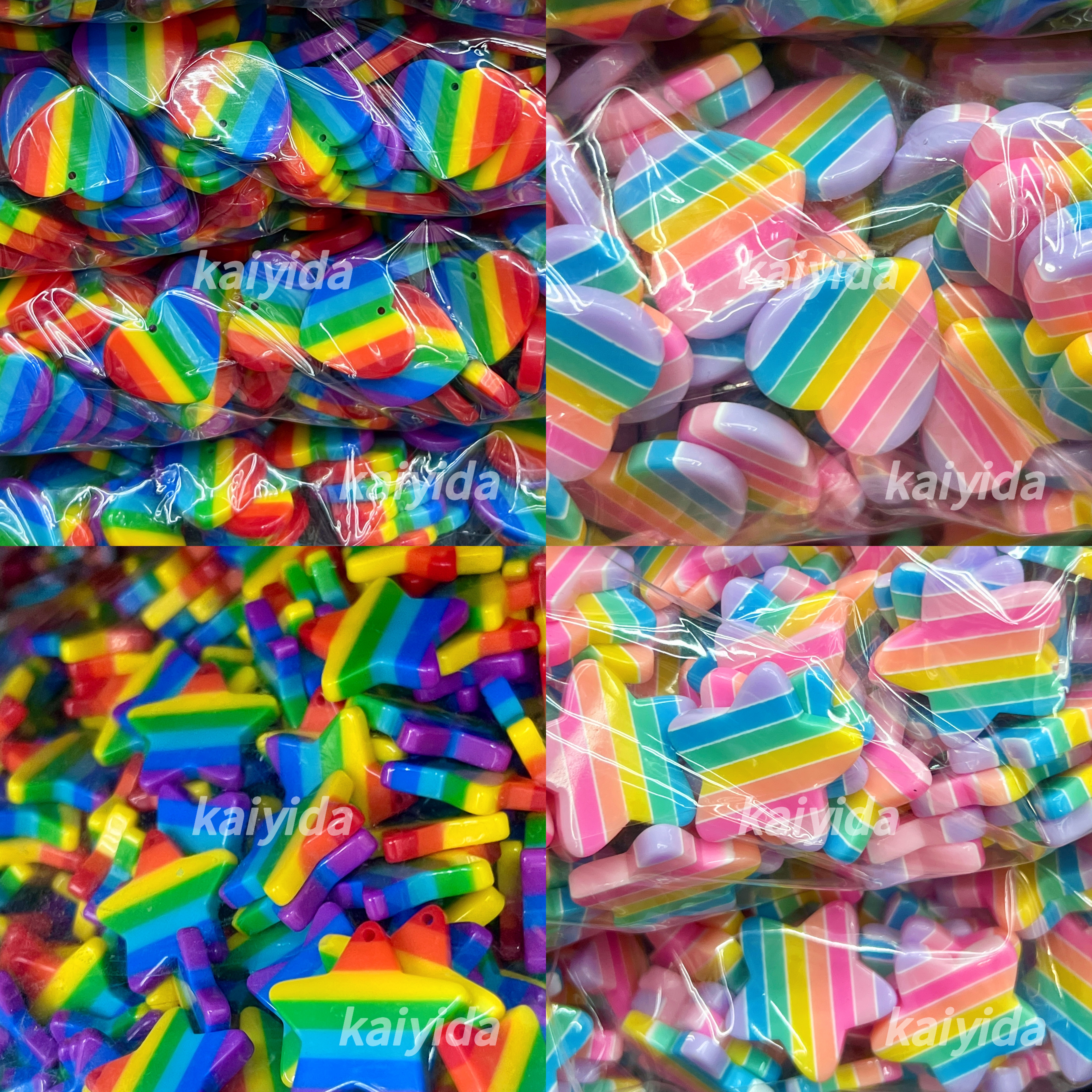 树脂饰品配件 七彩条纹五角星爱心 带挂孔 饰品配件 diy手工配件