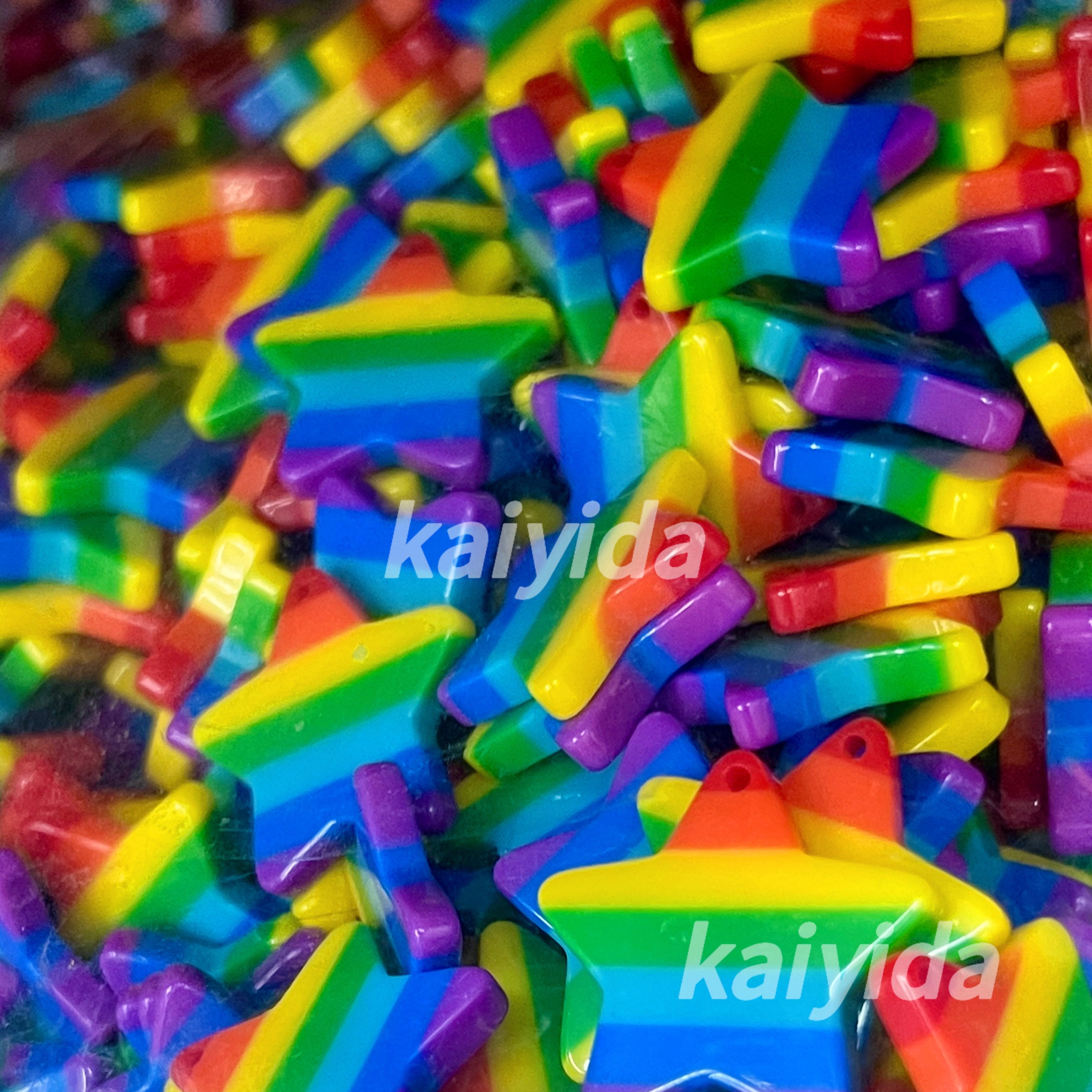 树脂饰品配件 七彩条纹五角星爱心 带挂孔 饰品配件 diy手工配件产品图