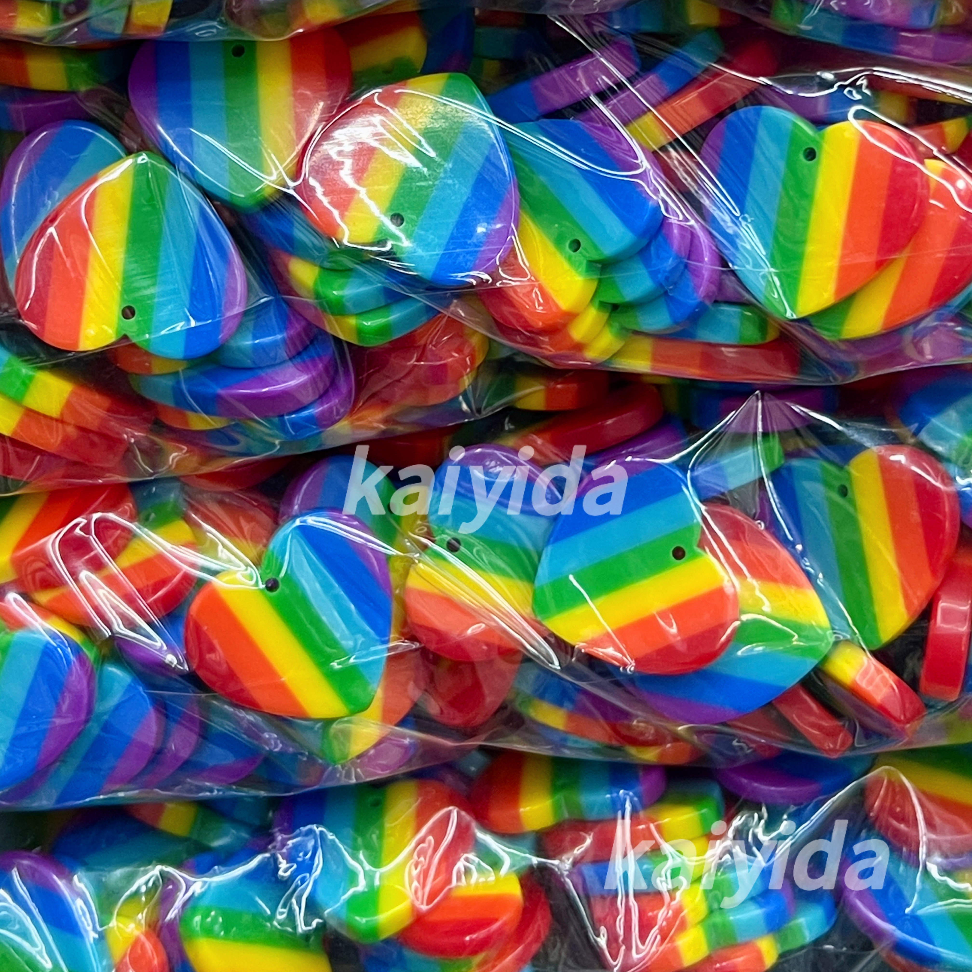 树脂饰品配件 七彩条纹五角星爱心 带挂孔 饰品配件 diy手工配件详情图4