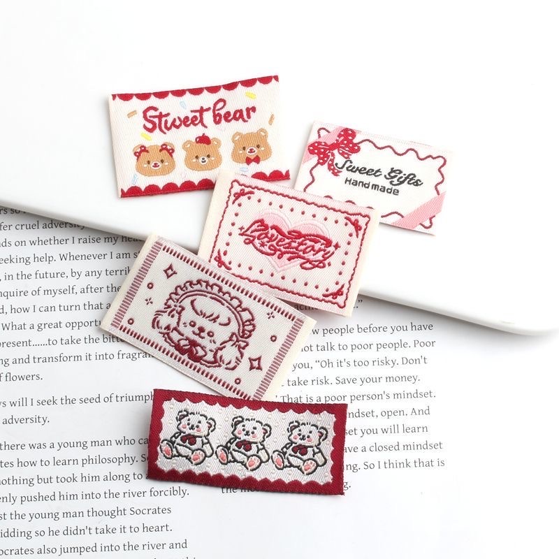 ins Red cartoon bear letter woven label fabric label embroidered label Handmade DIY clothing decoration material accessories detail image 4