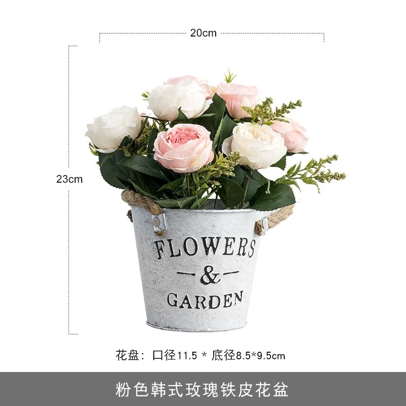 仿真花盆栽北欧风铁桶插花假花绢花玫瑰花束干花客厅桌面摆件植物仿真花假花详情图8