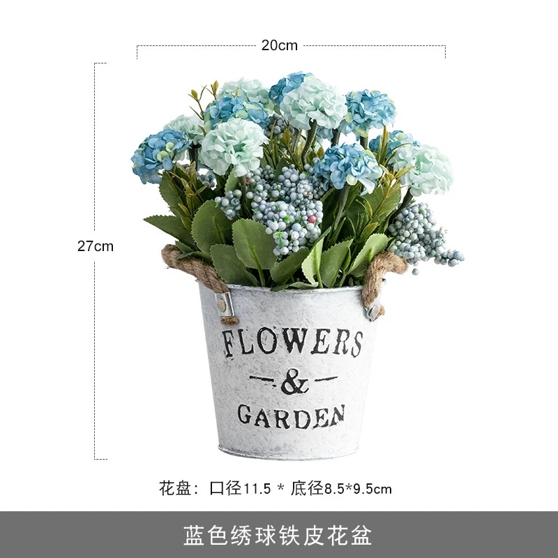 仿真花盆栽北欧风铁桶插花假花绢花玫瑰花束干花客厅桌面摆件植物仿真花假花白底实物图