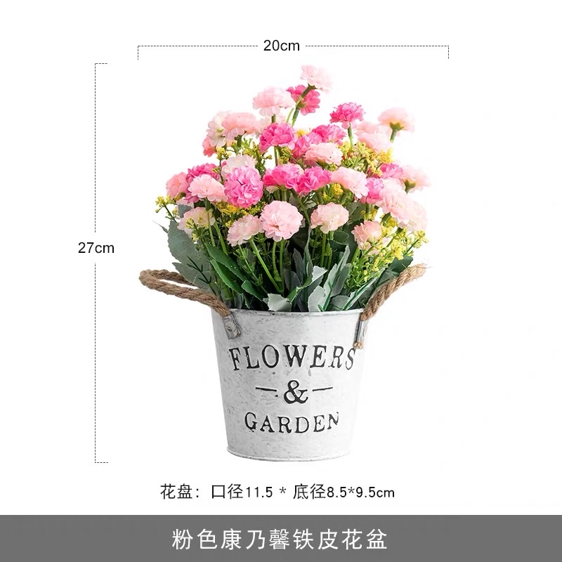 仿真花盆栽北欧风铁桶插花假花绢花玫瑰花束干花客厅桌面摆件植物仿真花假花详情图2