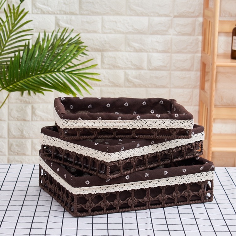 藤编收纳筐家用客厅桌面化妆品整理收纳盒纸绳草编收纳筐厂家批发大号