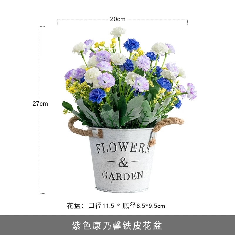仿真花盆栽北欧风铁桶插花假花绢花玫瑰花束干花客厅桌面摆件植物仿真花假花产品图