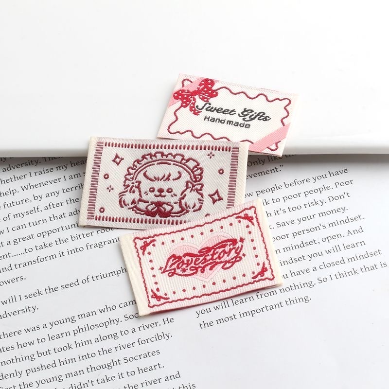ins Red cartoon bear letter woven label fabric label embroidered label Handmade DIY clothing decoration material accessories