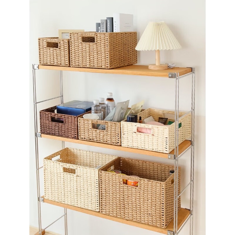 厂家直销收纳盒草编藤编杂物玩具零食家用收纳筐收纳箱收纳框编织收纳编织篮子编织筐