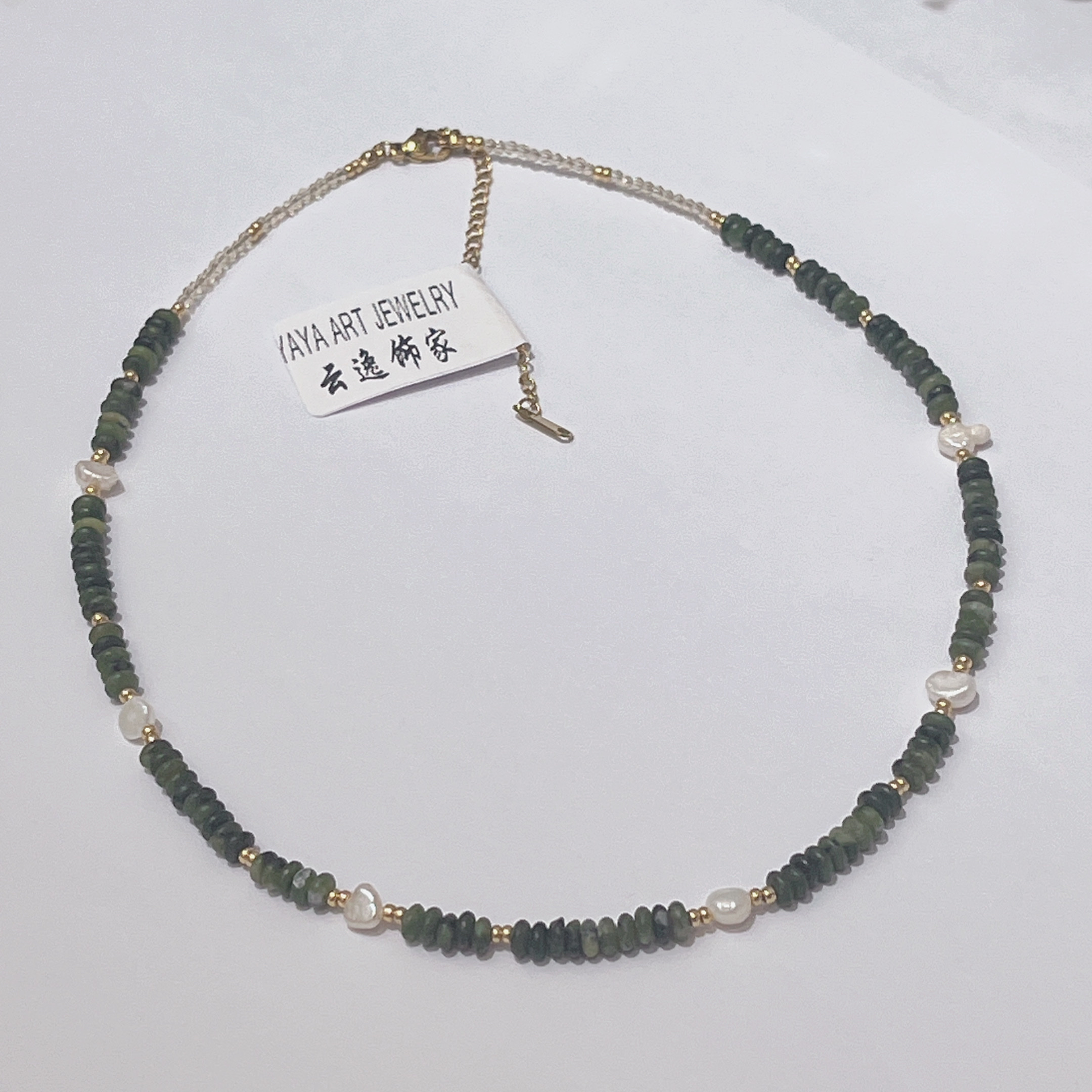 Yunyi Shijia Southern Jade Pearl Necklace, Malachite Pearl necklace, artistic, retro, high-end style, design sense, collarbone chain, original jewelry wholesale factory direct sales, 42+5 cm