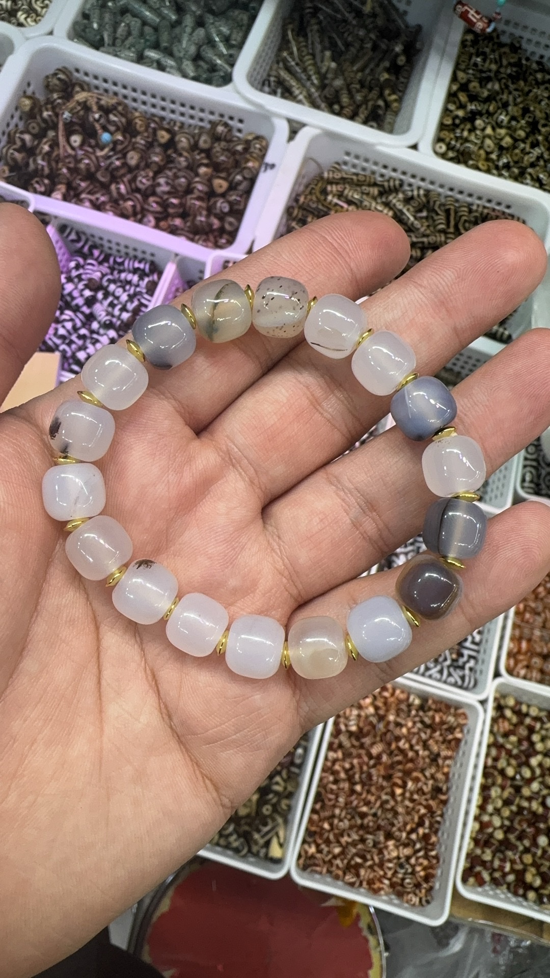 生哥玛瑙 天然黑白花色手链 手串 玛瑙水晶手串