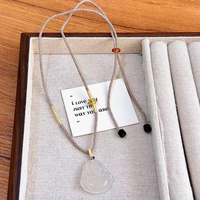Natural white agate chalcedony peace pendant, no worries pendant necklace, female ruyi lock, hanging rope, pendant gift detail image 4