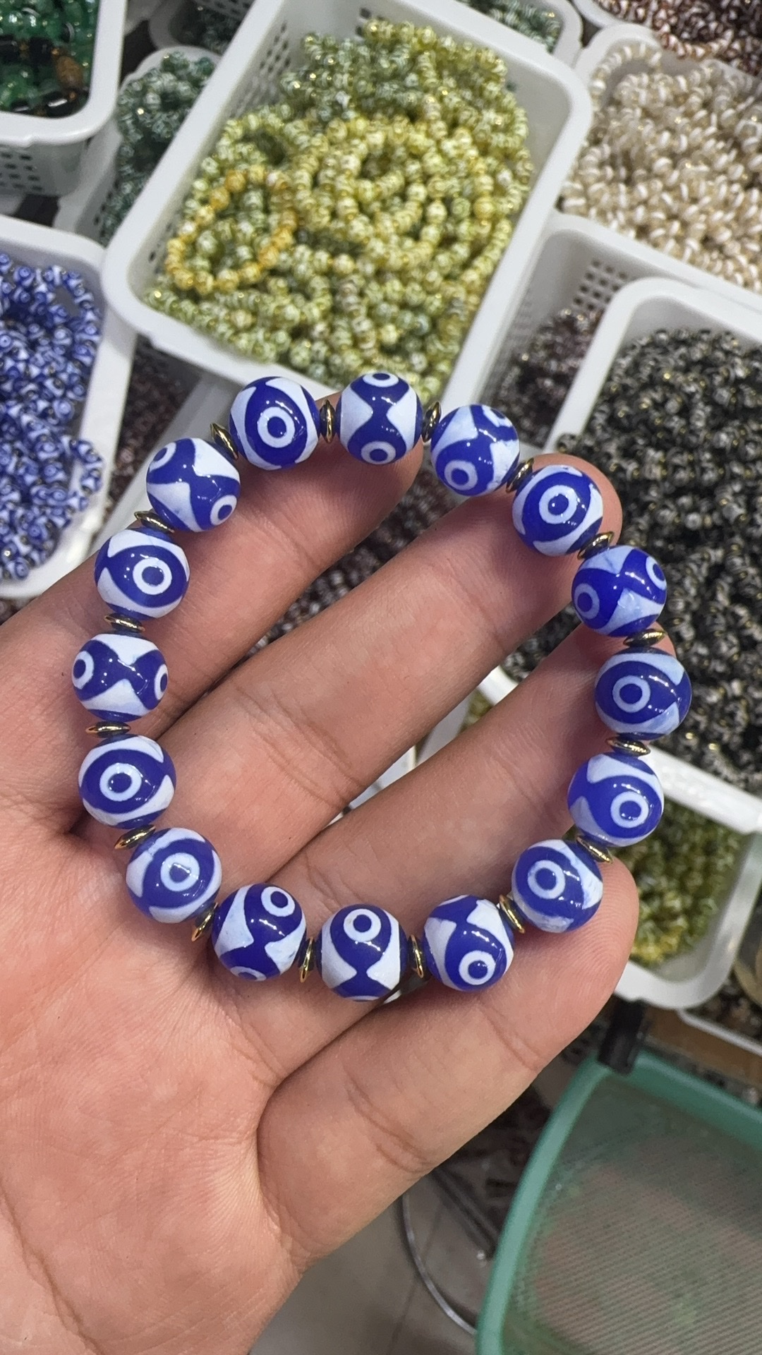 生哥玛瑙 玛瑙天珠手链 手串 diy饰品 玛瑙天珠 蓝色三眼天珠