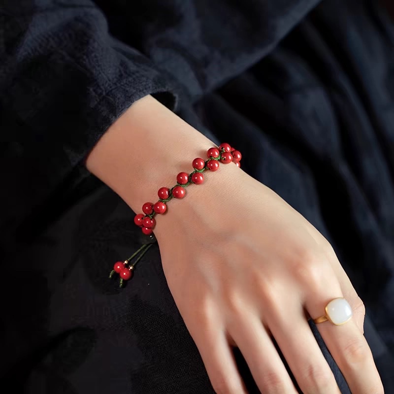 朱砂平安锁玉隋手串2025本命年帝王砂红手链七夕送女友礼物珠子产品图