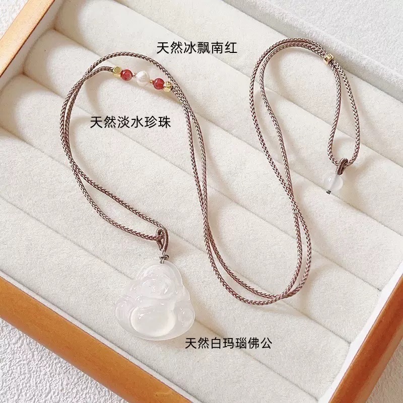 Wholesale of natural Brazilian imperial purple chalcedony Maitreya Buddha male necklace for women, ice-transparent agate, big-bellied Buddha brined rope collarbone chain detail image 7