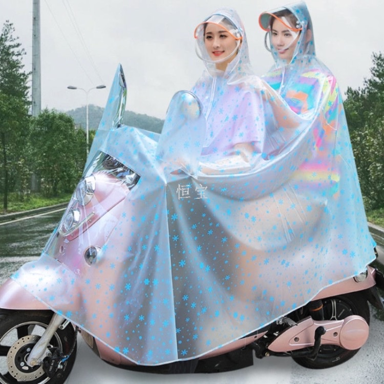 水晶PVC双人斗篷式电动车雨衣【现货】户外骑行防水雨衣