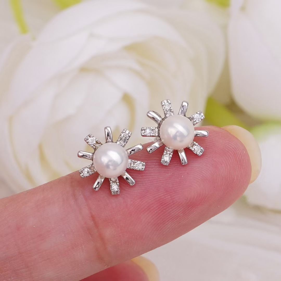 14Ｋ注金精品淡水珍珠耳钉5-6mm防过敏饰品耳饰耳钉热卖🔥耳饰耳钉饰品 面包珠