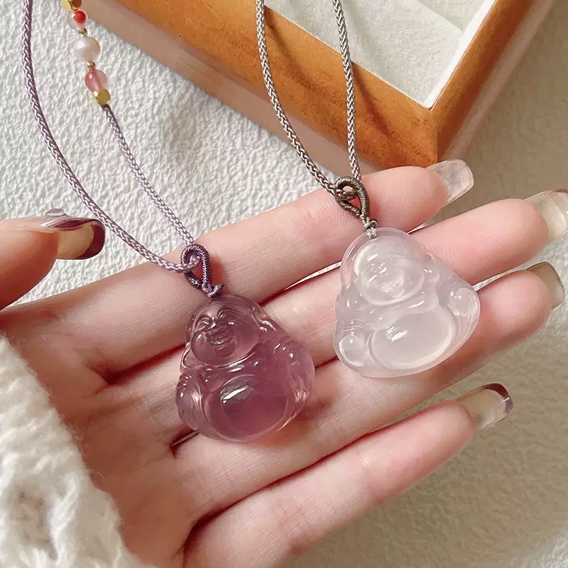 天然巴西帝王紫玉髓弥勒佛公项链女冰透玛瑙大肚佛编绳锁骨链批发
