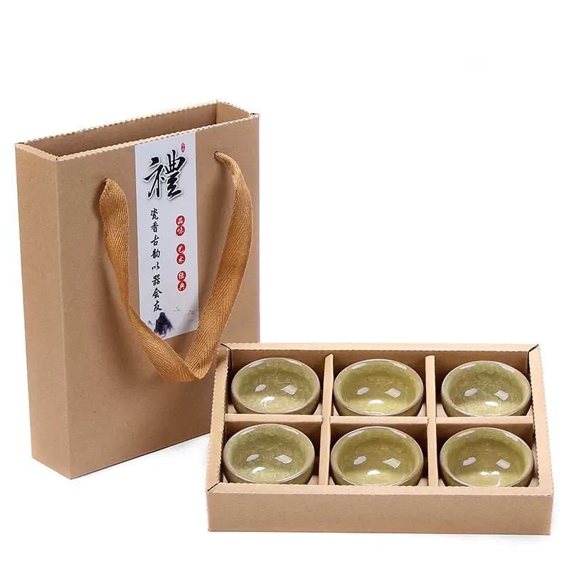 茶具套装陶瓷抹茶旅行包装便携茶具组合适合泡茶品茗休闲家用旅行用6杯一盒冰裂小茶杯陶瓷茶具套装