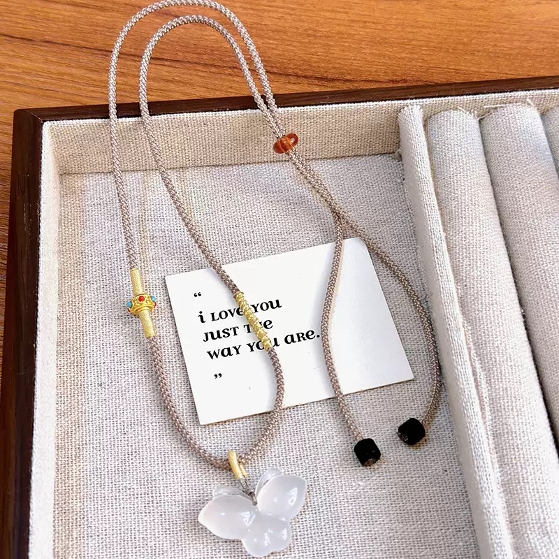 Natural white agate chalcedony peace pendant, no worries pendant necklace, female ruyi lock, hanging rope, pendant gift detail image 7