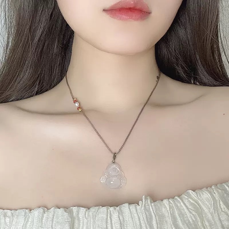 Wholesale of natural Brazilian imperial purple chalcedony Maitreya Buddha male necklace for women, ice-transparent agate, big-bellied Buddha brined rope collarbone chain detail image 3