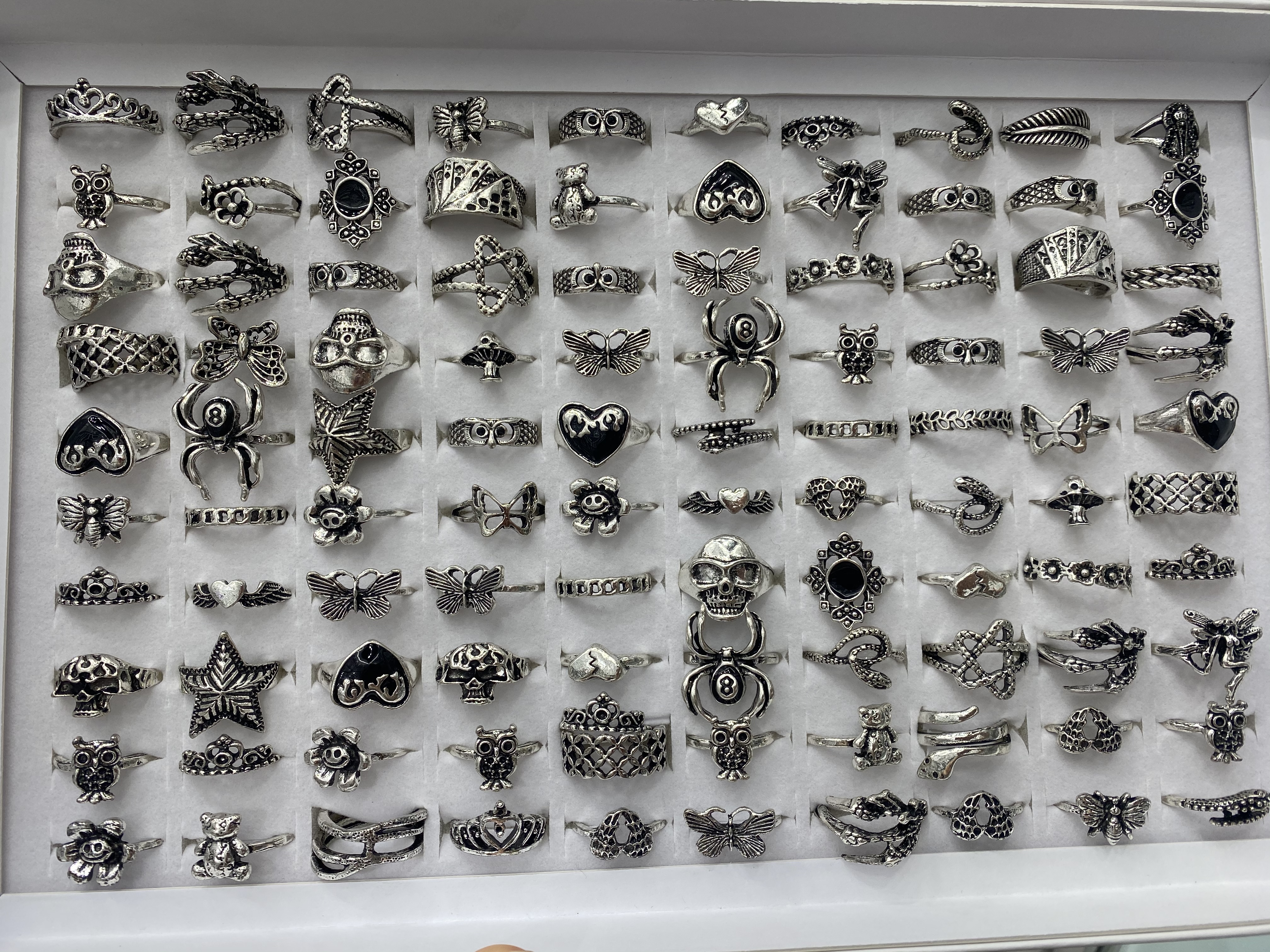 跨境万圣节复古银戒指2025新款合金叶子星型几何型爱心元素多款混套装指 戒指