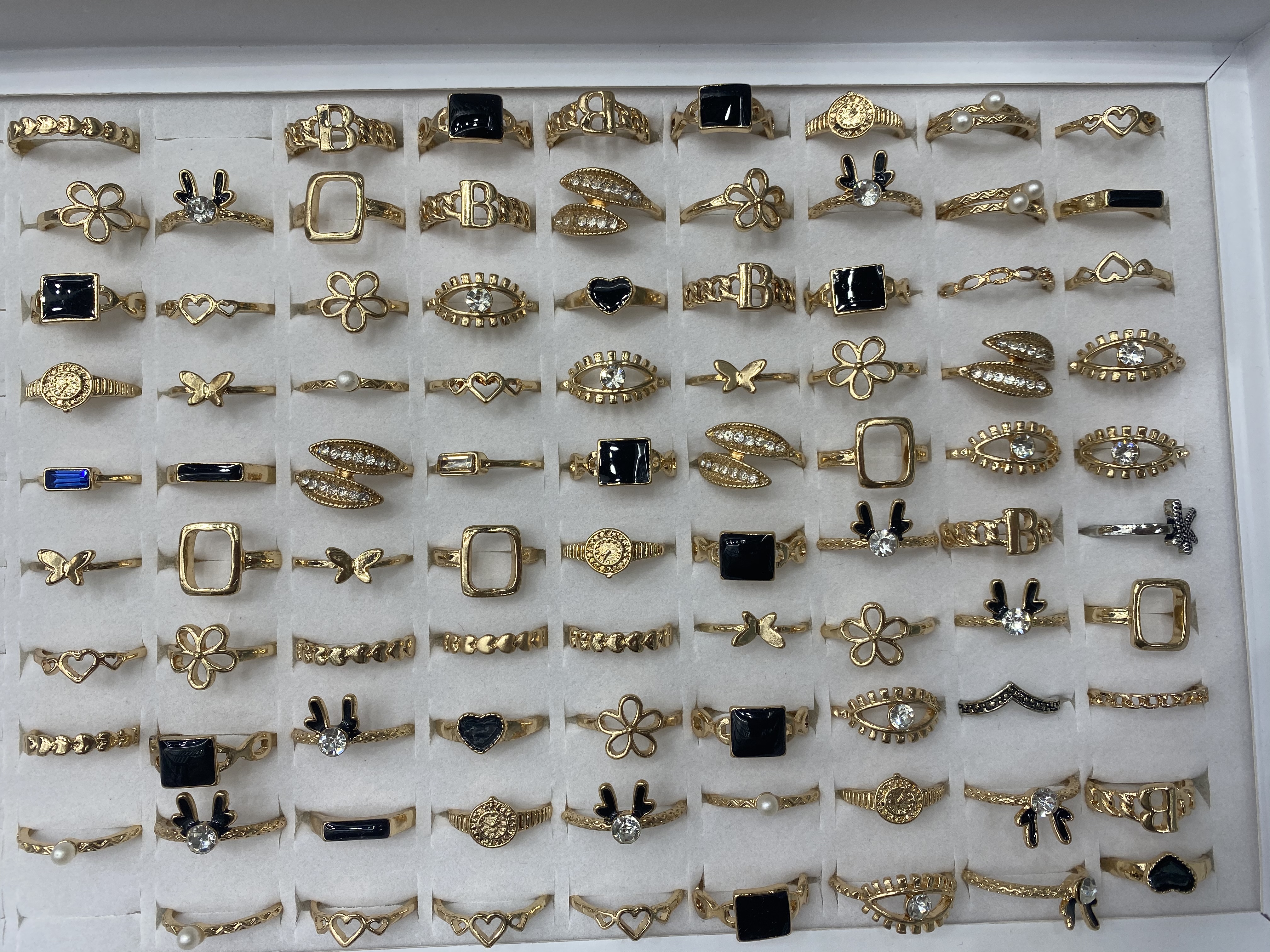 跨境电商饰品中kC金色混款百搭戒指电镀KC金女士多件套装指环手饰品 