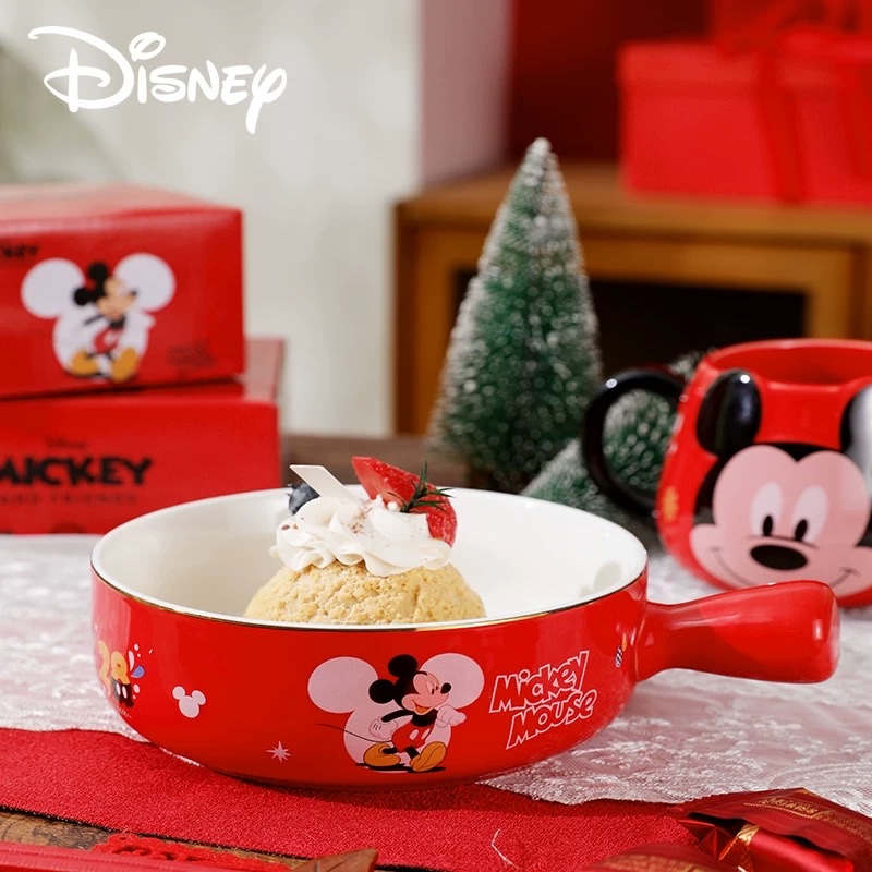 Disney genuine ceramic tableware, ceramic handicrafts, ceramic gift cups, Disney Mickey Red Joy Tableware set of 6 pieces, one-person dining children's tableware set, creative birthday gift box details Picture
