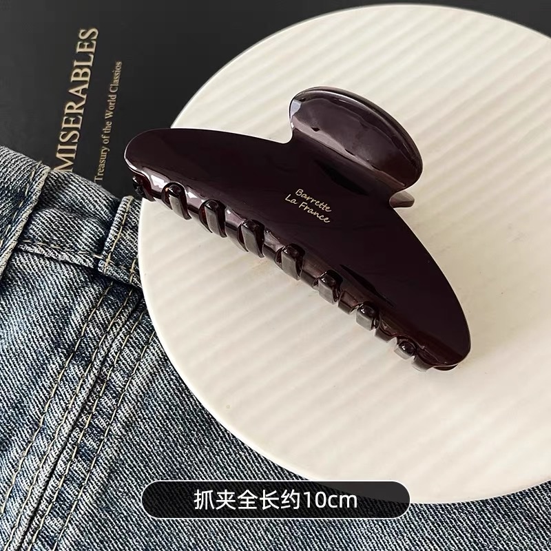 Korean high-end chocolate milk tea-colored acetate grab, Maillard French large shark grab hair accessory for women detail image 5