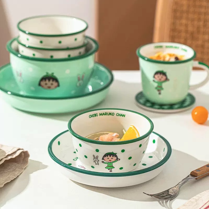 Sakura Maruko-chan Cute Tableware Set, Children's Tableware set, Creative Birthday Gift Box, Ceramic handicrafts, Ceramic gifts, Ceramic children's gifts Application Scenario