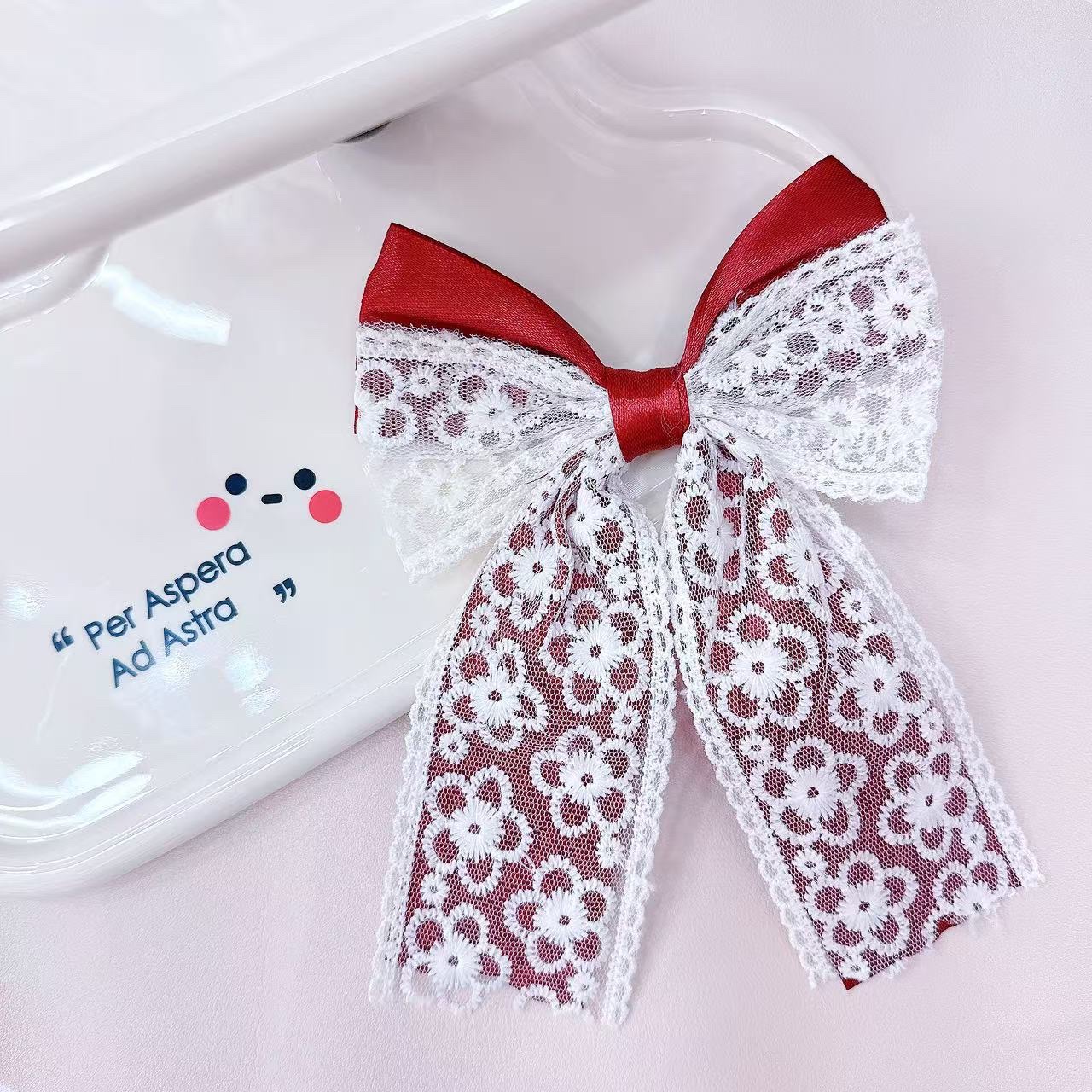 Korean-style lace bow hair clips, elegant and super fairy-like girl bow ribbon duckbill clips detail image 9