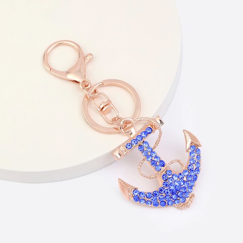 亚马逊跨境金属水钻船锚钥匙扣小挂件背包配饰饰品水晶钥匙链批发、厂家直销！饰品详情图5