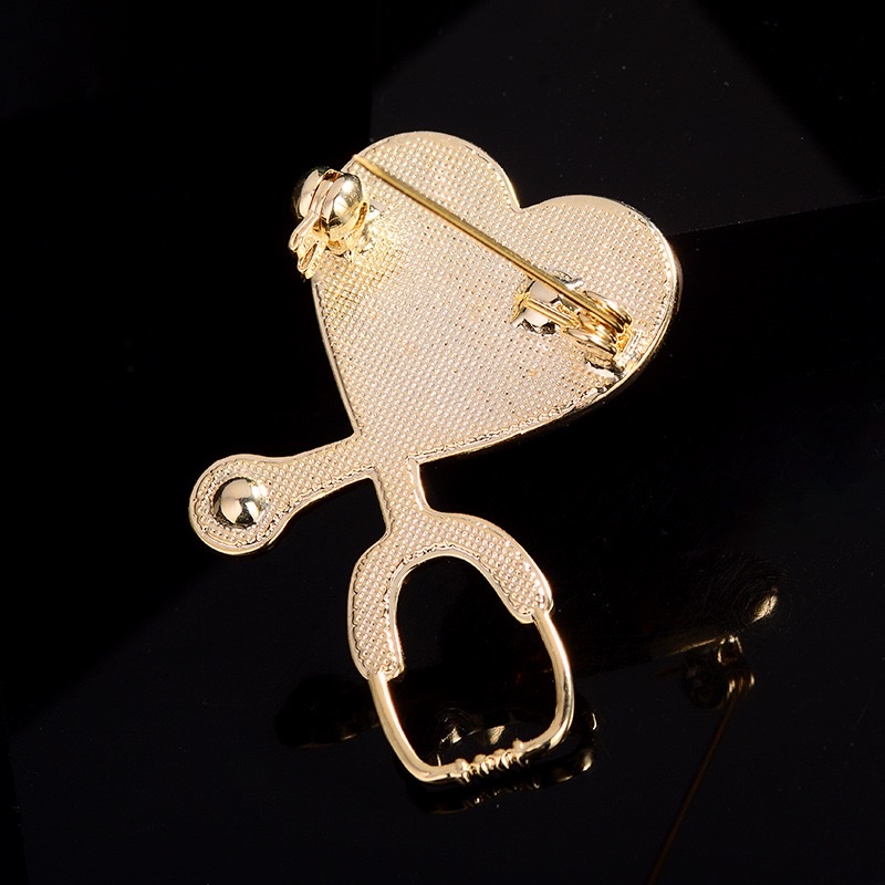 0115 Aoma Accessories Cross-border Creative Love Stethoscope brooch Red and Blue Imitation Crystal European and American fashionable medical High-end pin Accessories wholesale details Picture