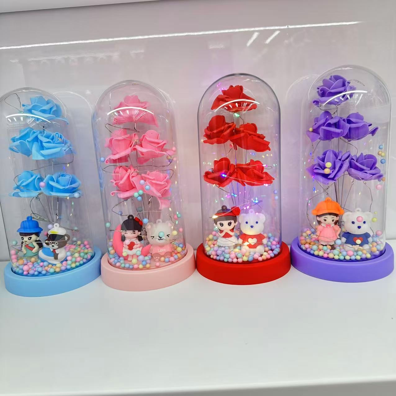 Five plastic cover ornaments with flowers