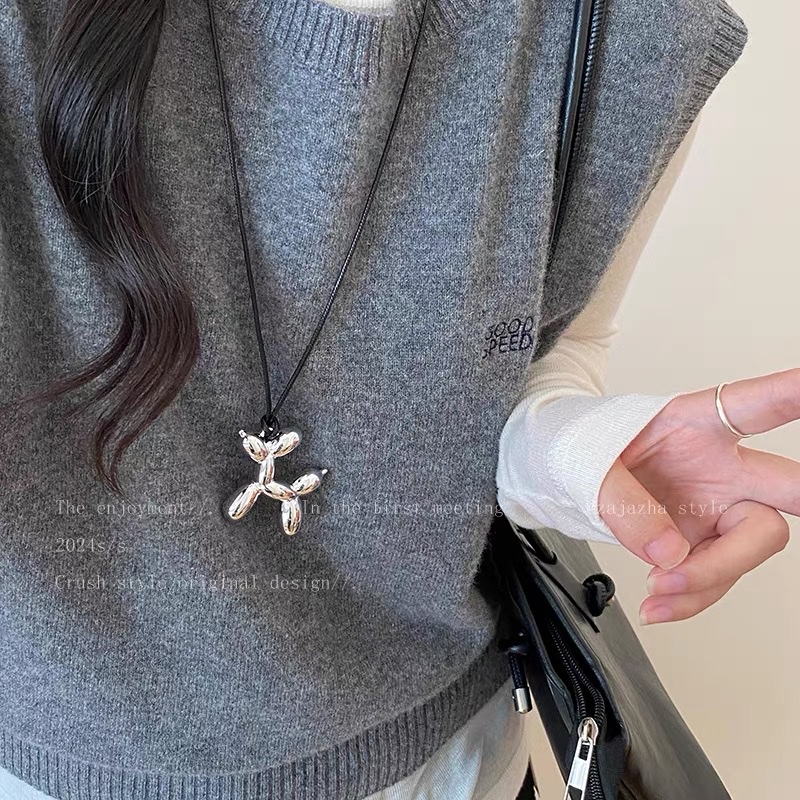 金色气球狗长款毛衣链女2025新款爆款网红卫衣链韩系小众设计项链毛衣挂链细节图