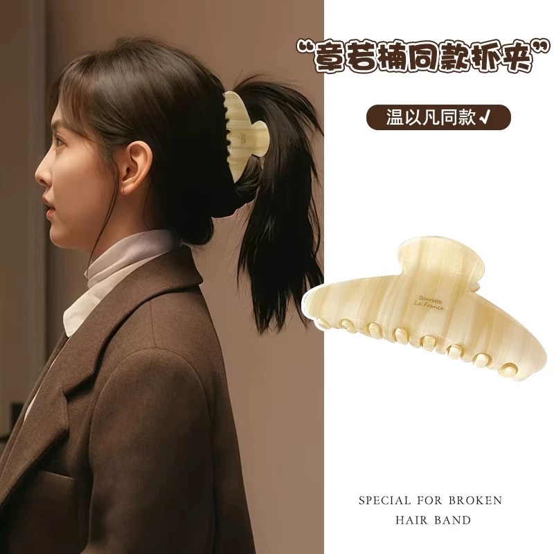 Korean high-end chocolate milk tea-colored acetate grab, Maillard French large shark grab hair accessory for women detail image 2