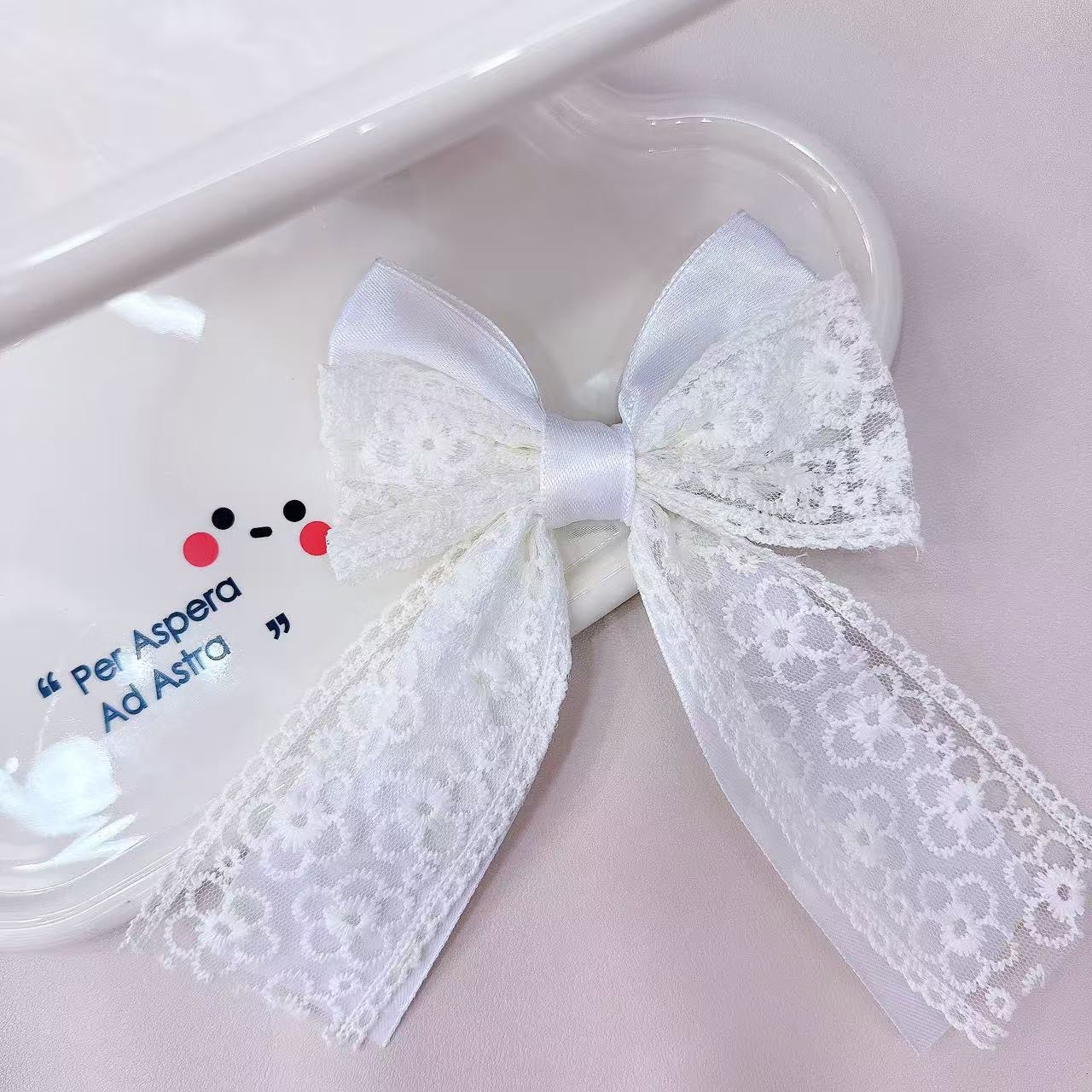 韩版蕾丝蝴蝶结发夹 优雅超仙少女蝴蝶结飘带鸭嘴夹