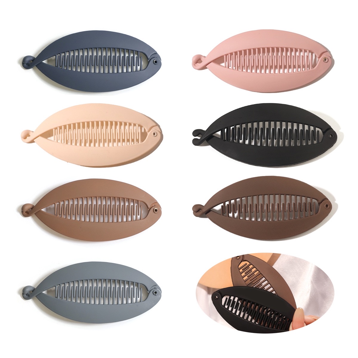 Simple and elegant, solid-color rubber paint fish-shaped, toothed, anti-slip ponytail hair clip, clasp flat hair clip headwear