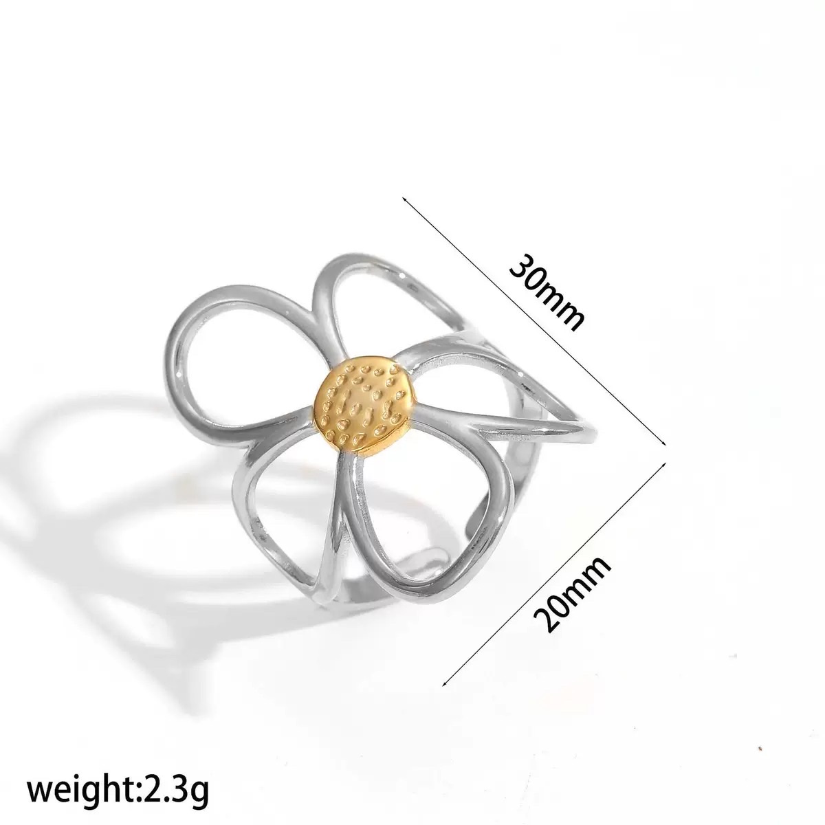 跨境ins风镂空花朵戒指钛钢耳钉饰品套装时尚通勤风不锈钢指环戒指详情图5