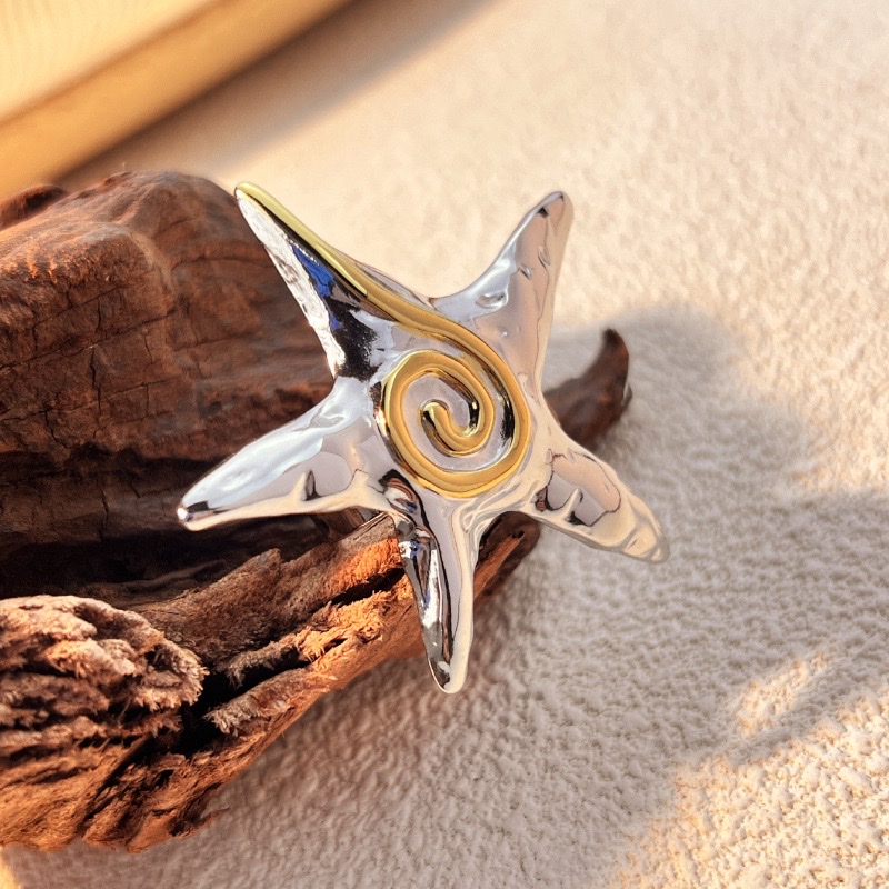 原创设计漩涡五角星戒指女轻奢高级设计感时尚撞色个性不锈钢饰品戒指产品图