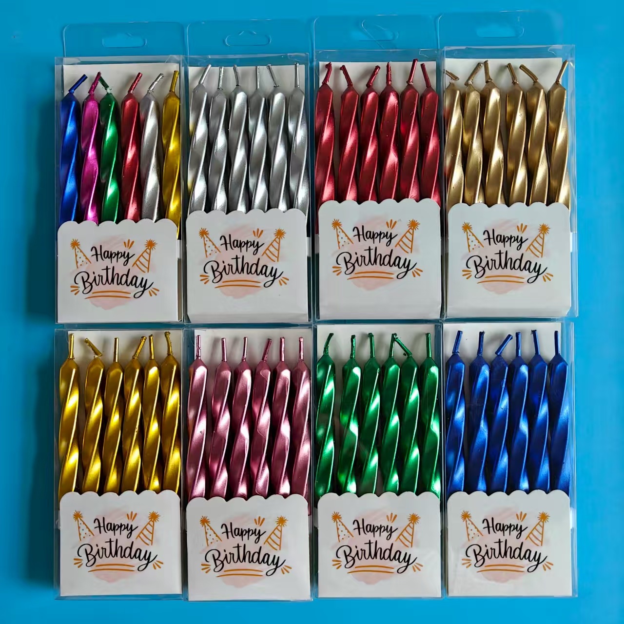 The new P VC box comes with 6 candles in various styles. The candles are decorated with bows and a "Happy Birthday" tag is hung details Picture
